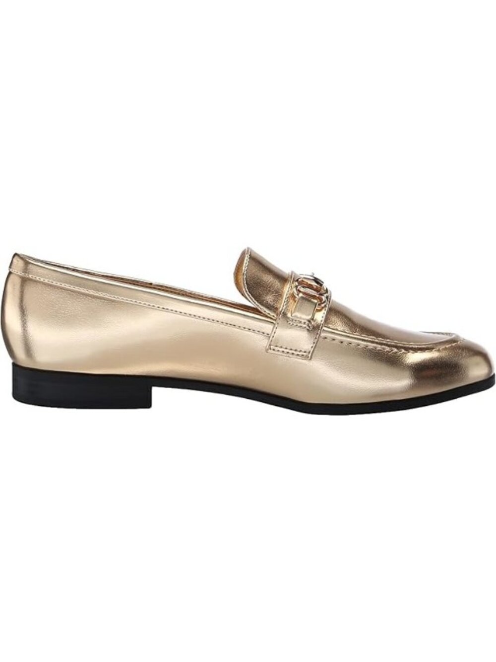 Bandolino Laly Size 7 Metallic Gold Loafers Slip-On Almond Toe Chain Detail - Picture 3 of 7